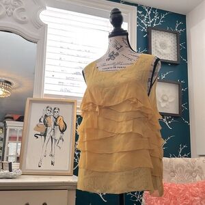 STUNNING , 100% silk yellow tank top with beautiful details in size 8
